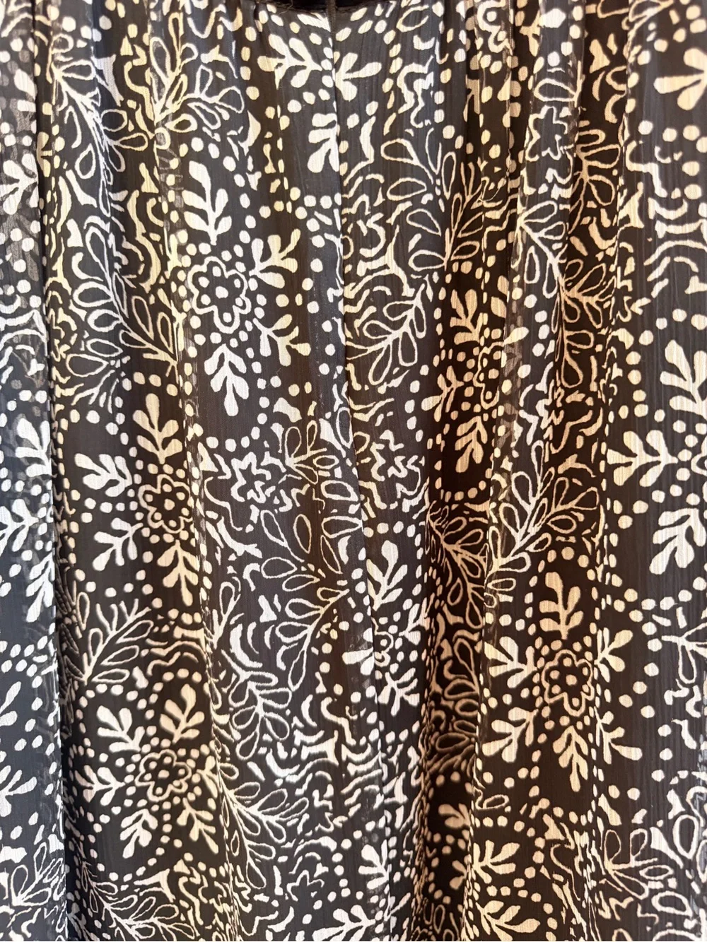 Loft black white floral velvet detail ruffle midi dress